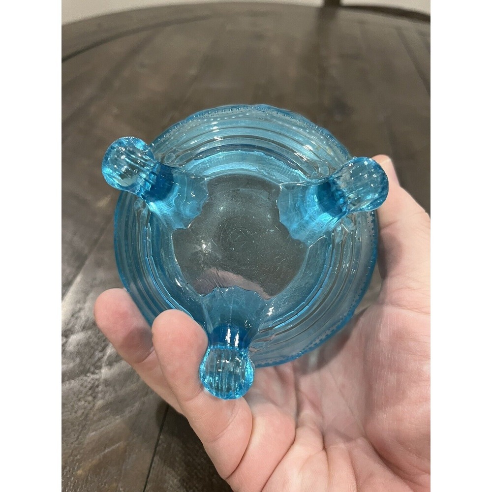 Northwood 3 Footed Glass Beaded Cable Rosebowl Light Blue Opal Crimped - Picture 4 of 6